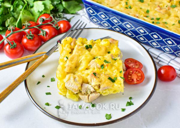 Запеканка из макарон с индейкой в духовке