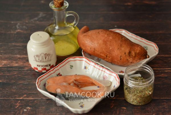Батат с рыбой в духовке