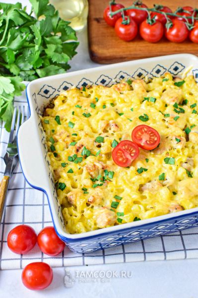 Запеканка из макарон с индейкой в духовке